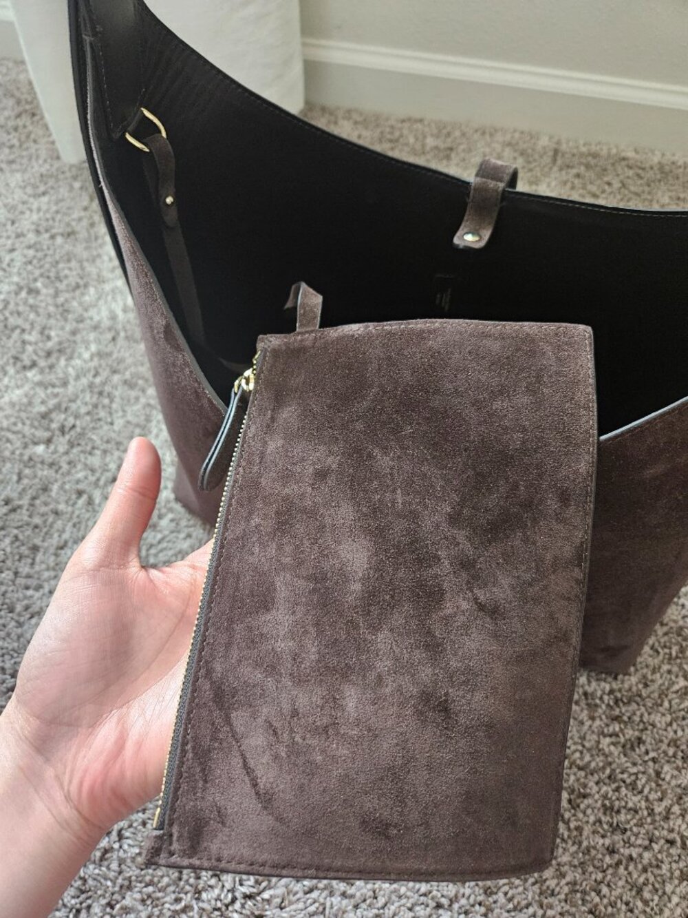 STRATHBERRY Kite Hobo Maxi Bag Suede Chocolate Brown - Picture 10 of 14
